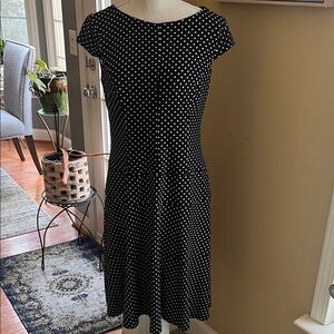 Anne Klein Black and White Polka Dot Dress, Size 8